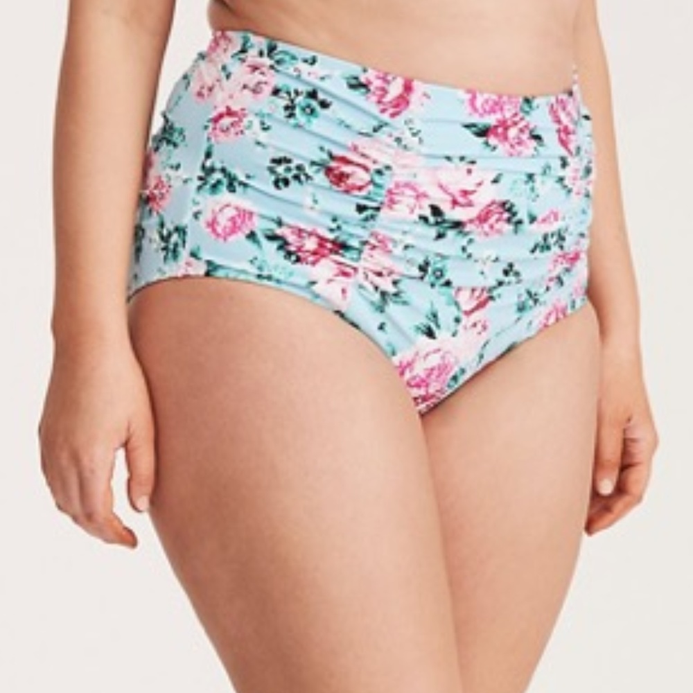 ROSE PRINT RUCHED HIGH WAIST SWIM BOTTOM